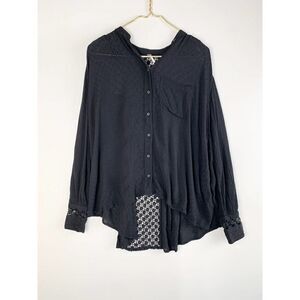 Free People Shirt Womens XS Black The Best Crochet Long Sleeve Button Down